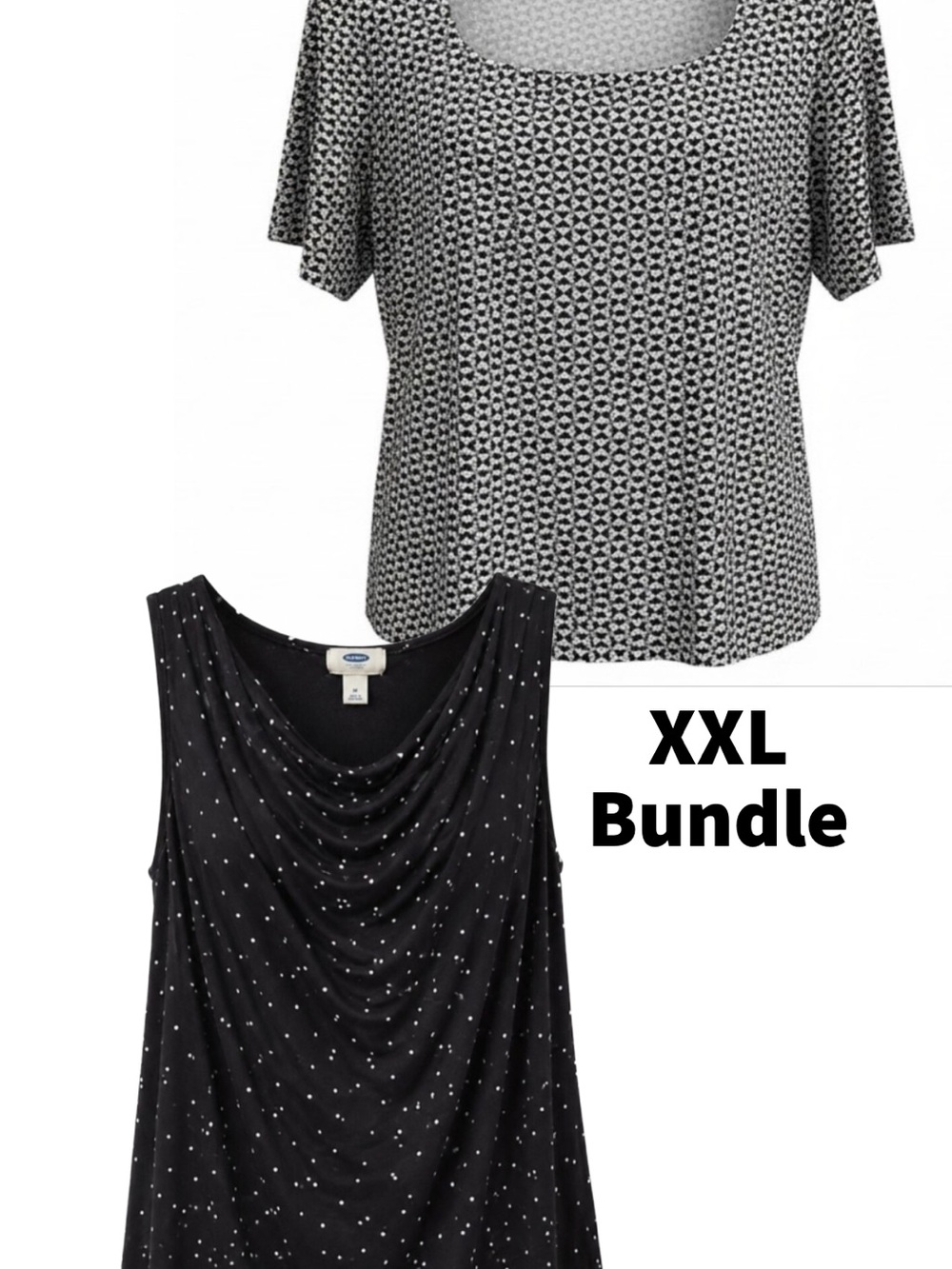 Bundle of 2 XXL Tops: Liz Claiborne Patterned Tee & Old Navy Cowl Neck Tank
